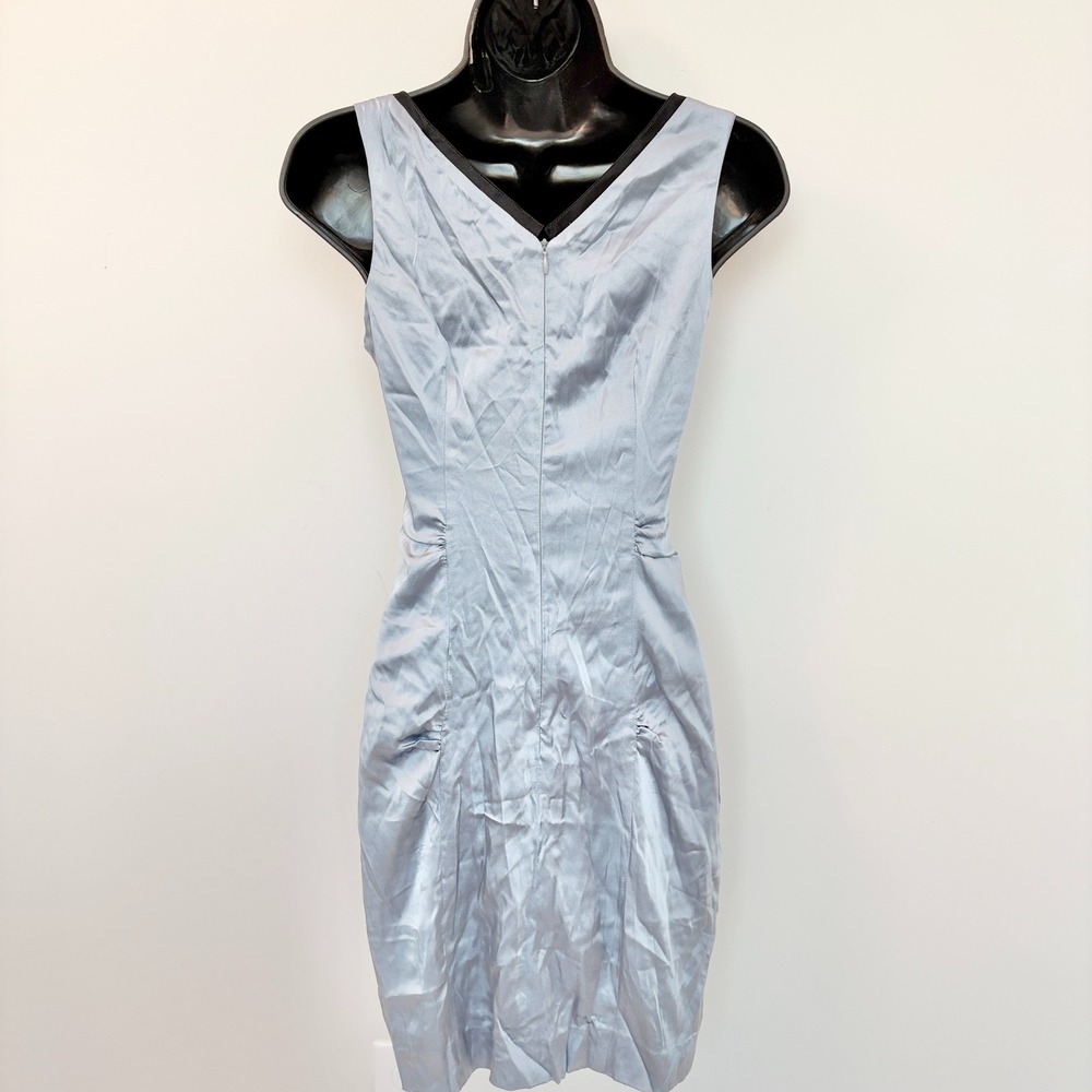 Oday Shakar Silk Mini Dress Lace Trim V-Neck Blue Black Size XS - Picture 3 of 12
